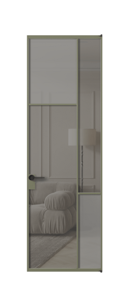 Межкомнатная дверь Mosaic АЛПЛ041.10 Алюминий оливковый тёмный Сатинированное серое стекло, триплекс, 6 мм + Прозрачное серое стекло, триплекс, 6 мм Цена 140550 ₽ | Volhovec