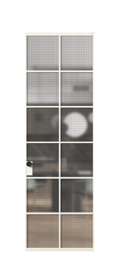 Алюминиевая дверь АЛПЛ040.05 Алюминий пудровый белый Декоративное стекло с сеткой "Mesh silver", триплекс Цена 148420  | Volhovec