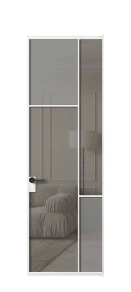 Межкомнатная дверь Mosaic АЛПЛ041.10 Алюминий белоснежный Сатинированное серое стекло, триплекс, 6 мм + Прозрачное серое стекло, триплекс, 6 мм Цена 140550 ₽ | Volhovec