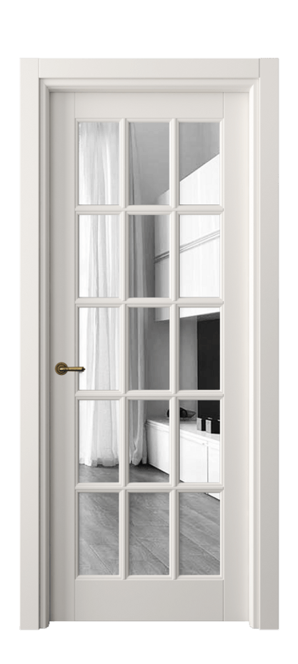 Межкомнатная дверь Тоскана Грильято 6311 Матовый пудровый белый Двустороннее зеркало, триплекс Цена 115599 ₽ | Volhovec