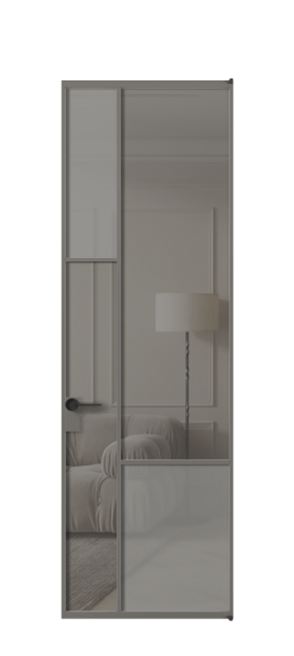 Межкомнатная дверь Mosaic АЛПЛ041.13 Алюминий классический серый Сатинированное серое стекло, триплекс, 6 мм + Прозрачное серое стекло, триплекс, 6 мм Цена 140550 ₽ | Volhovec