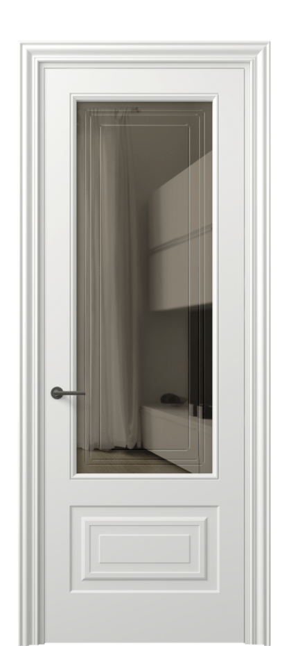 Межкомнатная дверь Mascot 8442 Матовый светло-серый Прозрачное бронзовое стекло с гравировкой "Грани", триплекс Цена 68290 ₽ | Volhovec