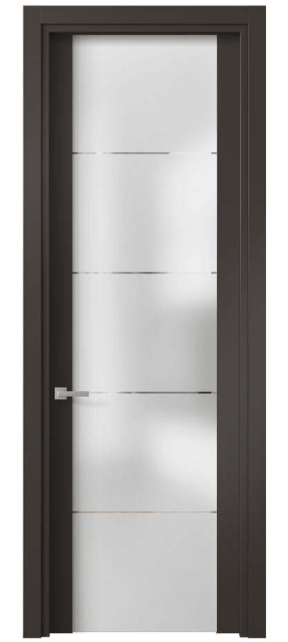 Межкомнатная дверь Planum 4114 Матовый антрацит Сатинированное стекло с гравировкой «КВАДРО», триплекс Цена 66330 ₽ | Volhovec