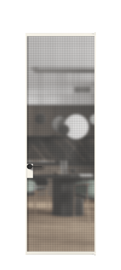 Алюминиевая дверь АЛПЛ040.01 Алюминий пудровый белый Декоративное стекло с сеткой "Mesh silver", триплекс Цена 138130  | Volhovec