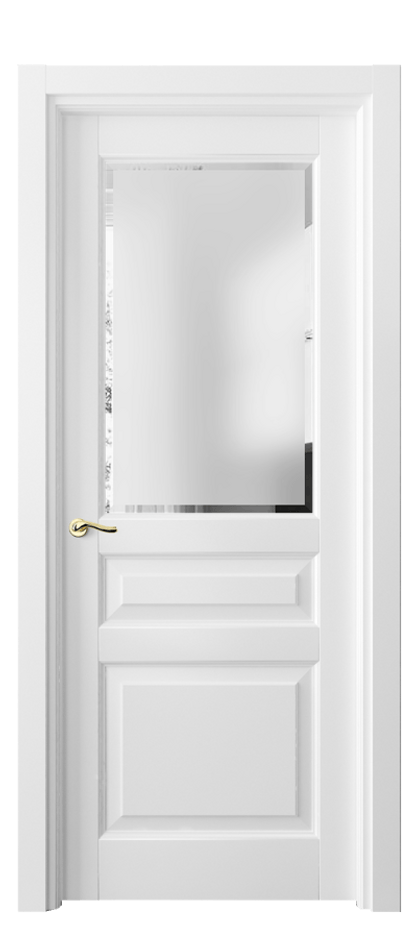 Межкомнатная дверь Лигнум 0710 Матовый белоснежный Сатинированное стекло с фацетом Цена 111210 ₽ | Volhovec