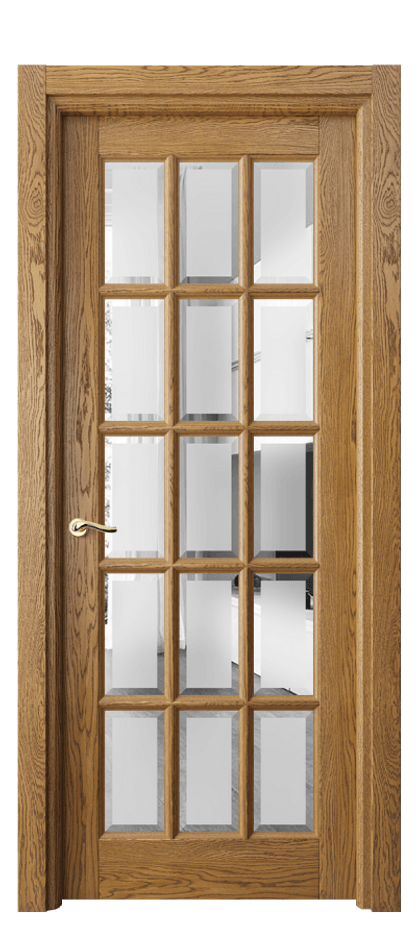 Межкомнатная дверь Лигнум 0708 Дуб медовый брашированный Сатинированное стекло с фацетом Цена 196790 ₽ | Volhovec
