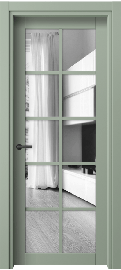 Межкомнатная дверь Neo// 2106 ПЭТ светло-оливковый Двустороннее зеркало, триплекс, 6 мм Цена 31410 ₽ | Volhovec