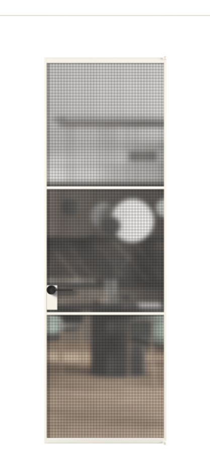 Алюминиевая дверь АЛПЛ040.03 Алюминий пудровый белый Декоративное стекло с сеткой "Mesh silver", триплекс Цена 129200  | Volhovec