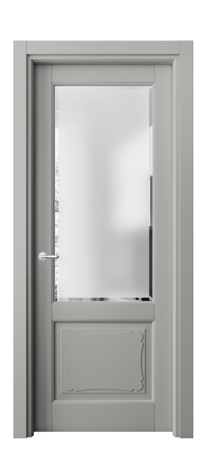 Межкомнатная дверь Тоскана Элегантэ 6322 Матовый нейтральный серый Сатинированное стекло с фацетом Цена 109340 ₽ | Volhovec