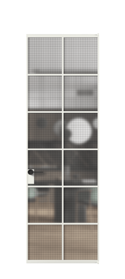 Алюминиевая дверь АЛПЛ040.05 Алюминий светло-серый Декоративное стекло с сеткой "Mesh silver", триплекс Цена 148420  | Volhovec