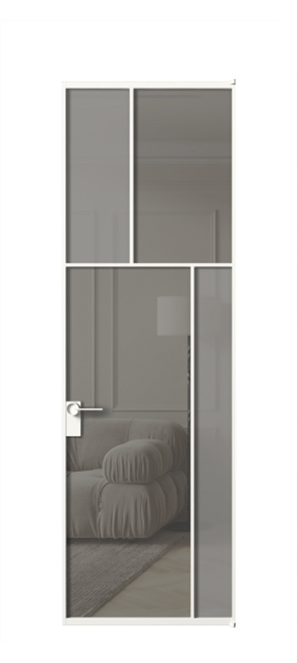 Межкомнатная дверь Mosaic АЛПЛ041.23 Алюминий Белый Сатинированное серое стекло, триплекс, 6 мм + Прозрачное серое стекло, триплекс, 6 мм Цена 135710 ₽ | Volhovec