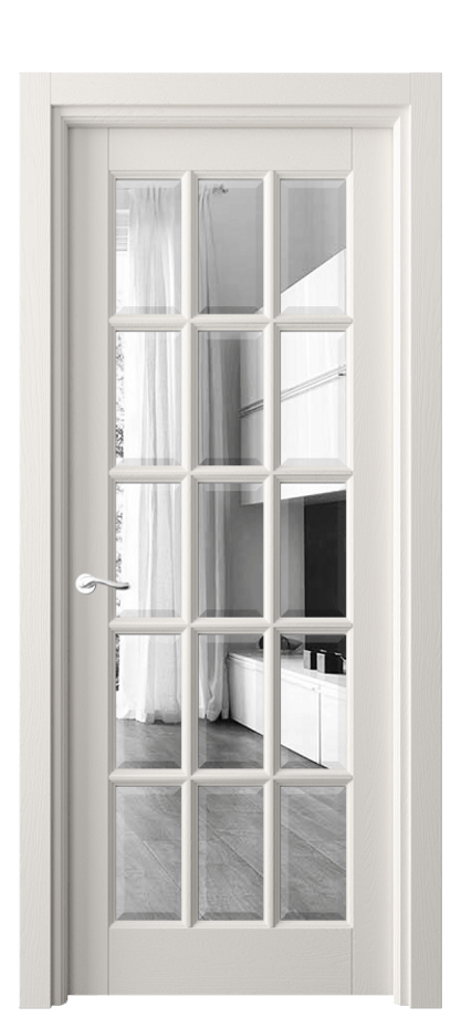 Межкомнатная дверь Лигнум 0708 Дуб пудровый белый Двустороннее зеркало с фацетом, триплекс Цена 180840 ₽ | Volhovec