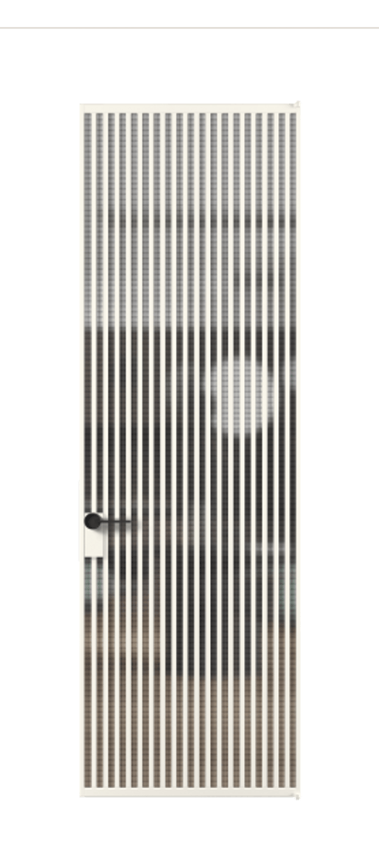 Алюминиевая дверь АЛПЛ040.06 Алюминий пудровый белый Декоративное стекло с сеткой "Mesh silver", триплекс Цена 201360  | Volhovec