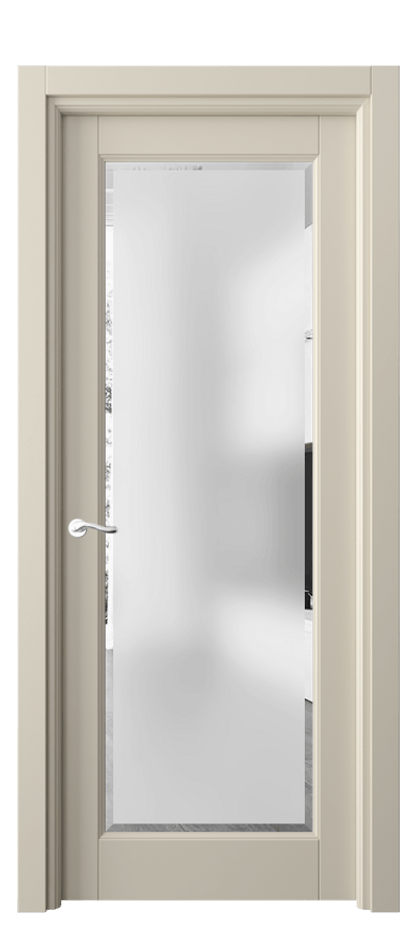 Межкомнатная дверь Лигнум 0700 Матовый бежево-серый Сатинированное стекло с фацетом Цена 108900 ₽ | Volhovec