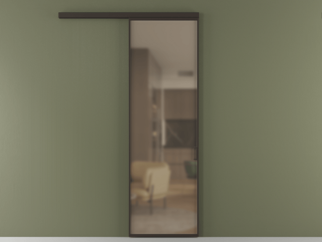 Перегородка Формато вдоль стены 1 створка АЛПР 040.01 Алюминий антрацит Сатинированное бронзовое стекло, триплекс Цена 111940 ₽  | Volhovec