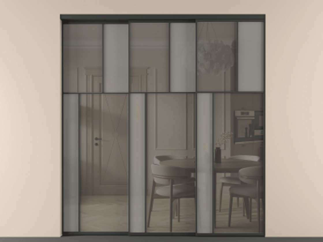 Перегородка Mosaic внутри проёма телескопик синхро 2 АЛПР 041.22 Алюминий Черный Сатинированное серое стекло, триплекс, 6 мм + Прозрачное серое стекло, триплекс. Скрытый короб ЧЕР Цена 417070 ₽ . Фабрика дверей Волховец 8 (800) 551 43 19 Перегородка Mosaic внутри проёма телескопик синхро 2 АЛПР 041.22 Алюминий Черный Сатинированное серое стекло, триплекс, 6 мм + Прозрачное серое стекло, триплекс Цена 417070 ₽ | Volhovec