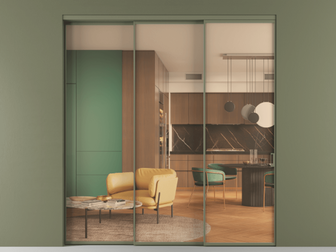 Перегородка Formato внутри проёма 3 створки с синхронным механизмом АЛПР 040.01 Алюминий оливковый тёмный Прозрачное оранжевое стекло, триплекс. Цена 364740 ₽ 1. Полотно 3 шт. (800/2100 мм)
2. Комплект установки раздвижной системы
3. Базовый комплект фурнитуры
4. Комплект фурнитуры телескопик синхро-2
5.Ручка RONDO
. Фабрика дверей Волховец 8 (800) 551 43 19 Перегородка Formato внутри проёма 3 створки с синхронным механизмом АЛПР 040.01 Алюминий оливковый тёмный Прозрачное оранжевое стекло, триплекс Цена 364740 ₽ | Volhovec