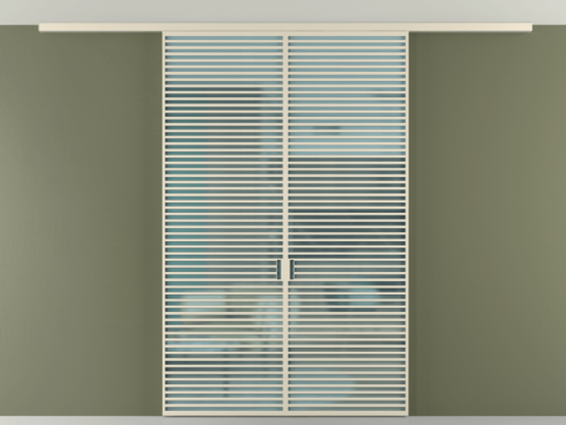 Межкомнатная дверь New Перегородка Formato вдоль стены на потолок двустворчатая АЛПР 040.07 Алюминий бежево-серый Сатинированное голубое стекло, триплекс Цена 404090  | Volhovec