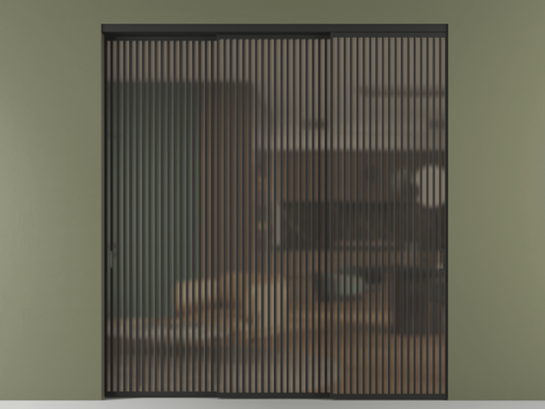 Перегородка Формато внутри проёма 3 створки с синхронным механизмом АЛПР 040.06 Алюминий Черный Сатинированное бронзовое стекло, триплекс Цена 716540 ₽  | Volhovec