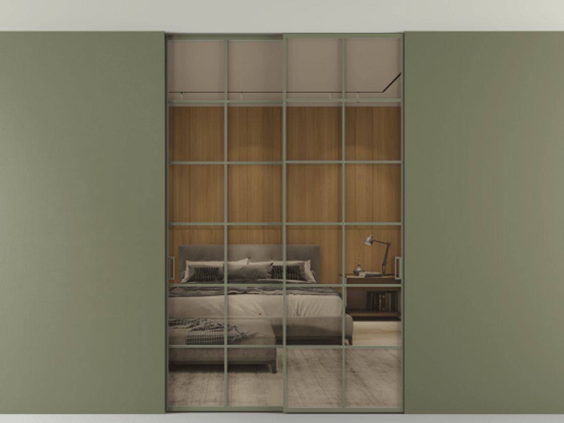 Перегородка Formato внутри проёма двустворчатая со скрытым креплением в потолок АЛПР 040.05 Алюминий оливковый тёмный Рефлективное бронзовое стекло "Stopsol", калёное. Цена 343570 ₽ 1. Полотно 2 шт. (800/2100 мм)
2. Комплект установки раздвижной системы
3. Базовый комплект фурнитуры
4. Ручка RONDO. Фабрика дверей Волховец 8 (800) 551 43 19 Перегородка Formato внутри проёма двустворчатая со скрытым креплением в потолок АЛПР 040.05 Алюминий оливковый тёмный Рефлективное бронзовое стекло "Stopsol", калёное Цена 343570 ₽ | Volhovec