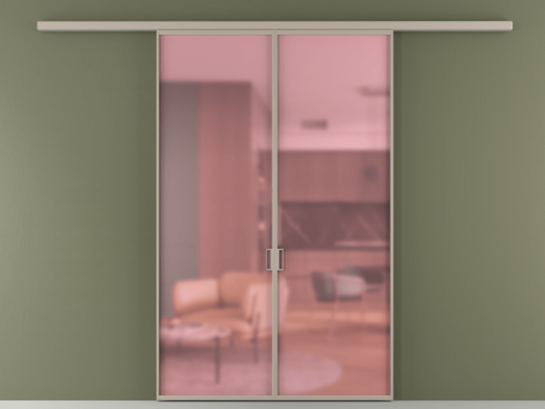 Перегородка Formato вдоль стены 2 створки АЛПР 040.01 Алюминий бисквитный Сатинированное розовое стекло, триплекс Цена 213750 ₽ | Volhovec