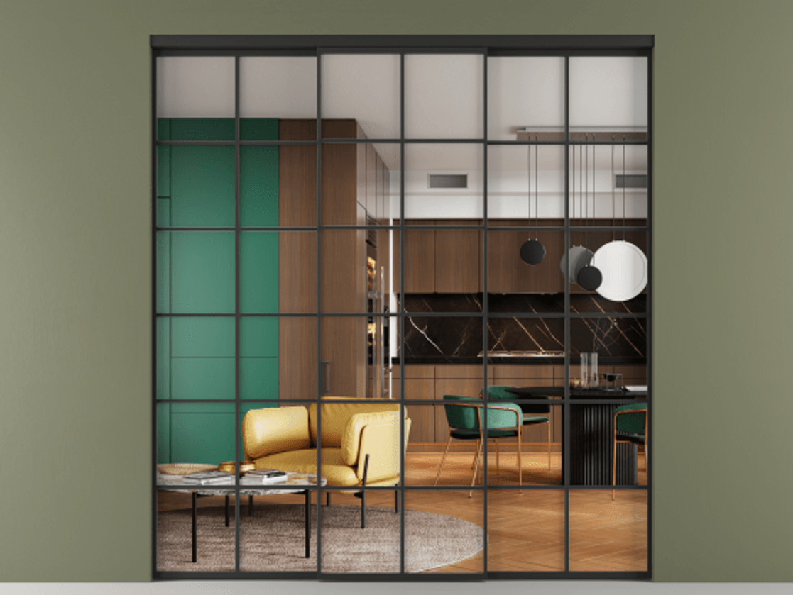 Перегородка Формато внутри проёма 3 створки АЛПР 040.05 Алюминий Черный Прозрачное стекло "Кристал Вижн", калёное Цена 360580 ₽ | Volhovec