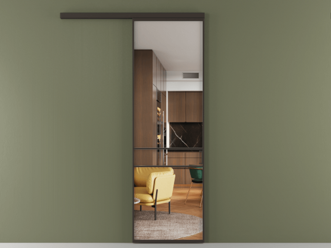 Перегородка Формато вдоль стены 1 створка АЛПР 040.02 Алюминий антрацит Прозрачное стекло "Кристал Вижн", калёное Цена 142010 ₽  | Volhovec