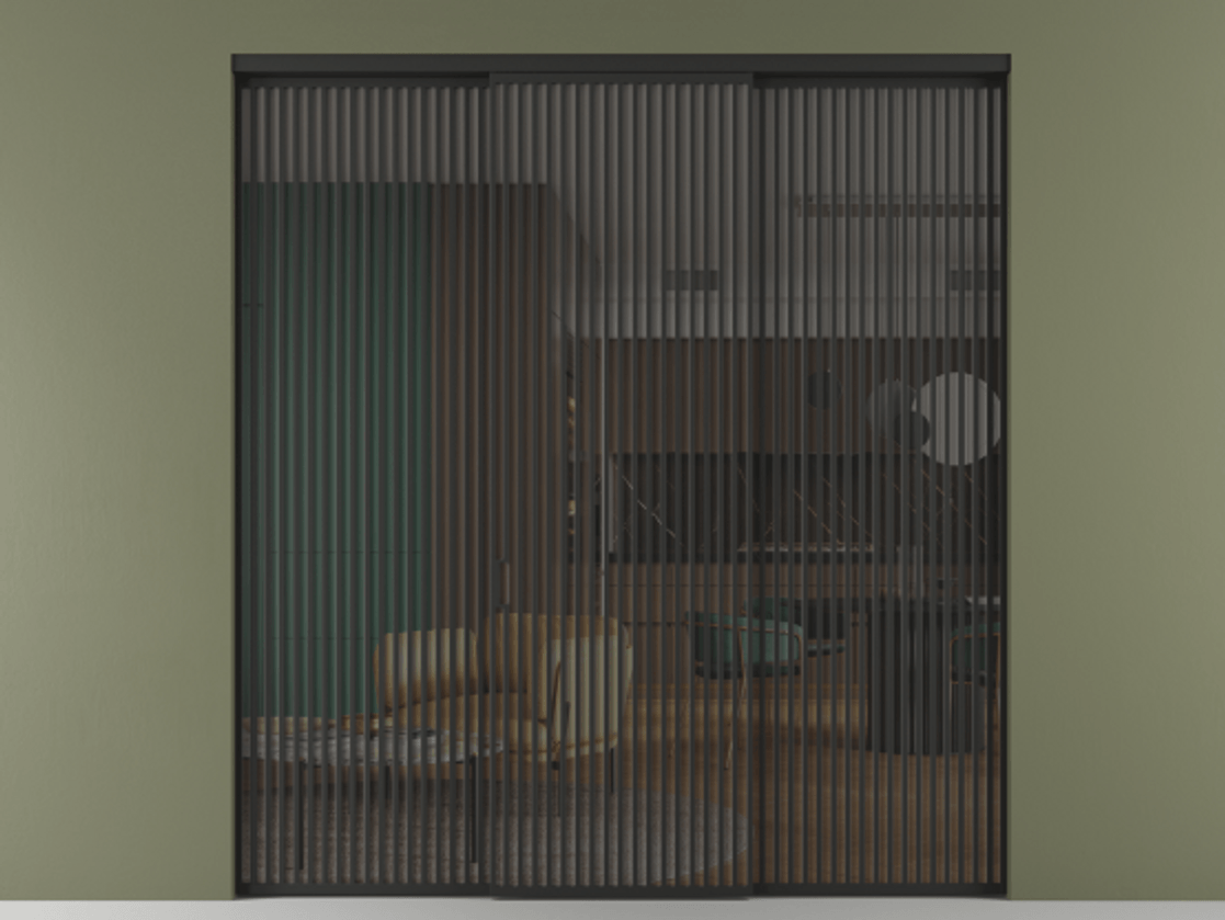 Перегородка Formato внутри проёма 3 створки АЛПР 040.06 Алюминий Черный Прозрачное серое стекло, триплекс Цена 508880 ₽ | Volhovec