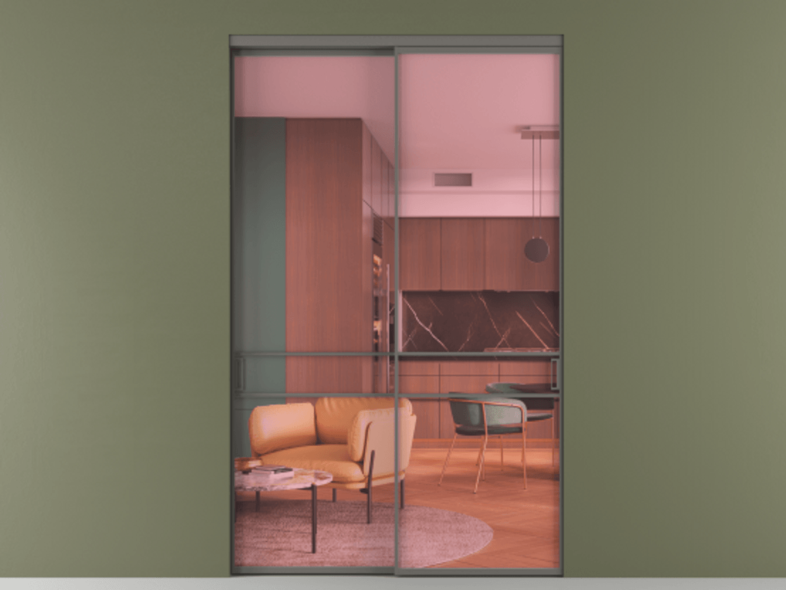 Перегородка Формато внутри проёма 2 створки АЛПР 040.02 Алюминий классический серый Прозрачное розовое стекло, триплекс Цена 475490 ₽  | Volhovec