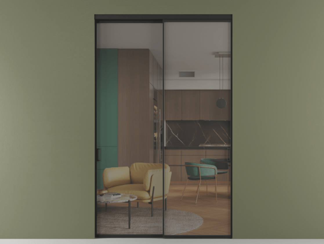 Перегородка Formato внутри проёма двустворчатая АЛПР 040.01 Алюминий Черный Прозрачное серое стекло, триплекс, 6 мм Цена 197560 ₽  | Volhovec