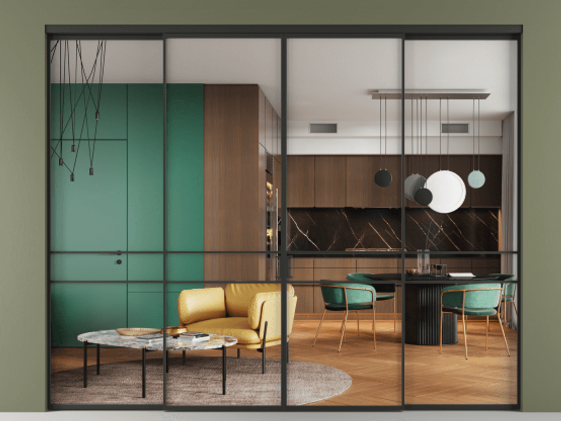 Перегородка Формато внутри проёма 4 створки АЛПР 040.02 Алюминий Черный Прозрачное стекло "Кристал Вижн", калёное. Скрытый короб ЧЕР Цена 413200 ₽ 1. Полотно 4 шт. (800/2100 мм)
2. Комплект установки раздвижной системы
3. Базовый комплект фурнитуры
4.Ручка Рондо. Фабрика дверей Волховец 8 (800) 551 43 19 Перегородка Формато внутри проёма 4 створки АЛПР 040.02 Алюминий Черный Прозрачное стекло "Кристал Вижн", калёное Цена 413200 ₽ | Volhovec