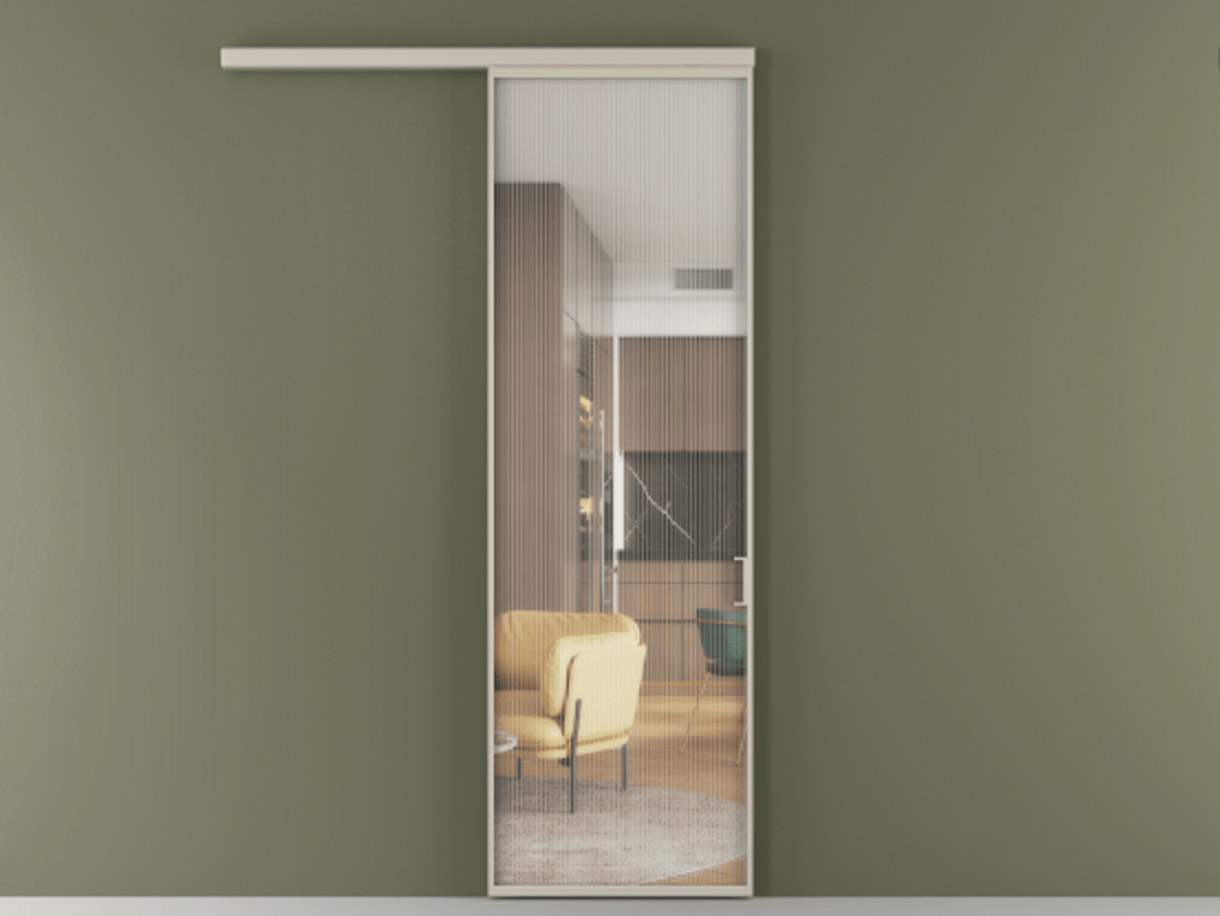 Перегородка Formato вдоль стены 1 створка АЛПР 040.01 Алюминий светло-бежевый Рифлёное стекло "Moru", триплекс Цена 118980 ₽  | Volhovec