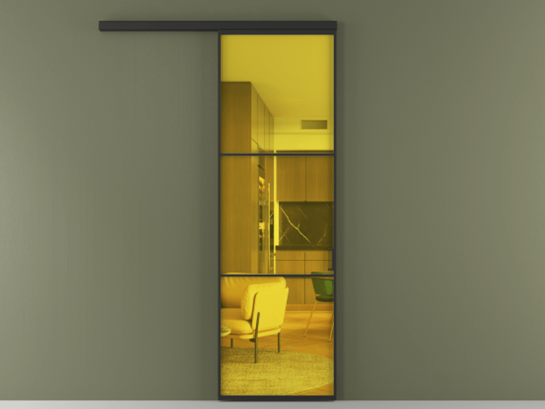 Перегородка Формато вдоль стены 1 створка АЛПР 040.03 Алюминий Черный Прозрачное жёлтое стекло, триплекс Цена 112090 ₽  | Volhovec