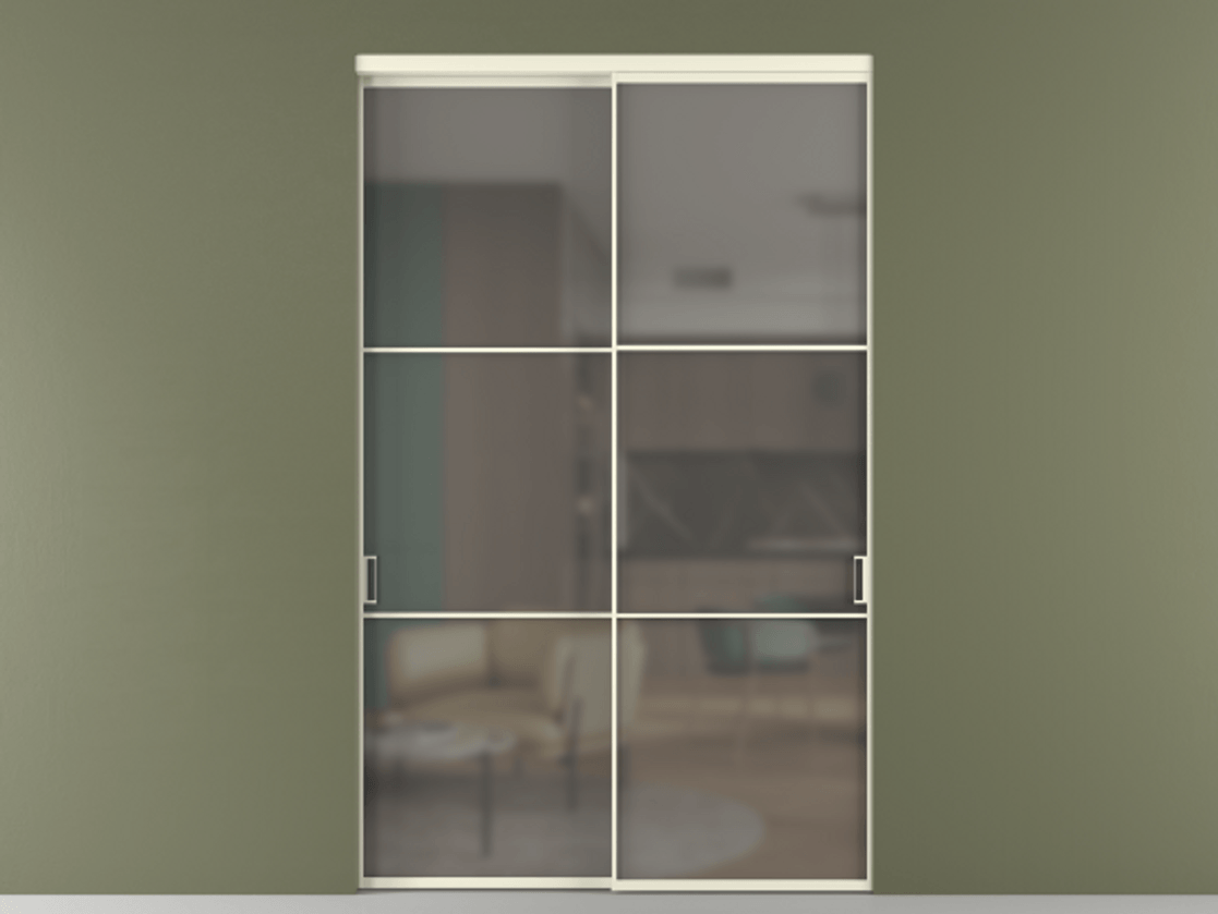 Перегородка Формато внутри проёма 2 створки АЛПР 040.03 Алюминий молочно-белый Сатинированное серое стекло, триплекс Цена 467230 ₽  | Volhovec