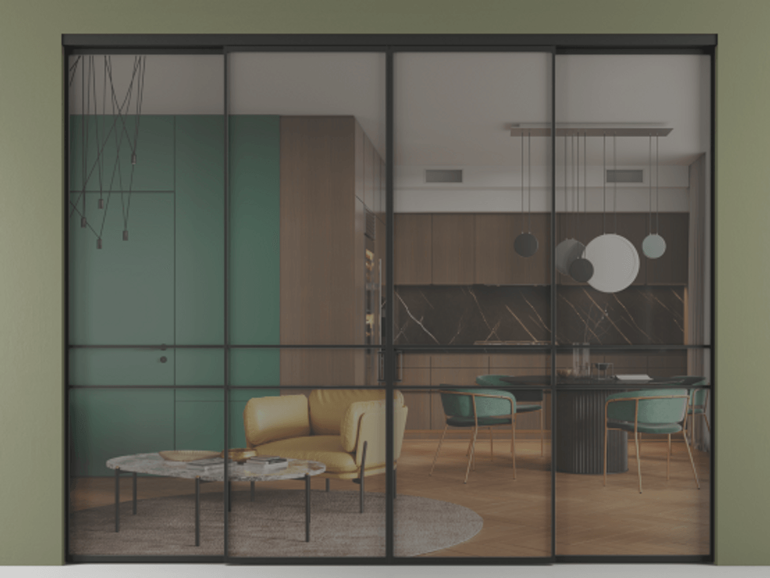 Перегородка Формато внутри проёма 4 створки АЛПР 040.02 Алюминий Черный Прозрачное серое стекло, триплекс Цена 356400 ₽  | Volhovec