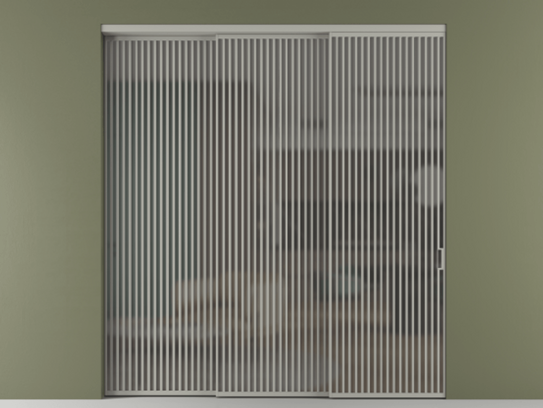 Перегородка Формато внутри проёма 3 створки с синхронным механизмом АЛПР 040.06 Алюминий нейтральный серый Сатинированное серое стекло, триплекс Цена 637710 ₽  | Volhovec