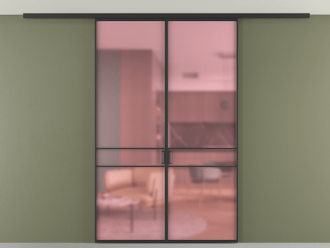 Перегородка Formato вдоль стены на потолок 2 створки АЛПР 040.02 Алюминий Черный Сатинированное розовое стекло, триплекс Цена 197530 ₽ | Volhovec