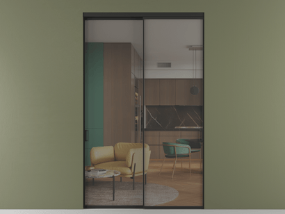 Алюминевая перегородка vn2_01 Серый триплекс ЧЕР. Цвет Алюминий Черный. Материал Алюминий. Коллекция Перегородка Formato внутри проёма двустворчатая. Картинка.