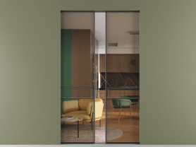 Алюминевая перегородка АЛПР 040.02 ЧРН Бронза триплекс. Цвет Алюминий Черный. Материал Алюминий. Коллекция Перегородка Formato скрытый пенал двустворчатая. Картинка.