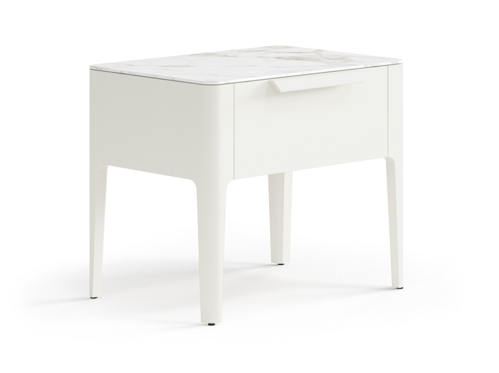 Мебель Тумба прикроватная Piega 1 ящик. Цвет Матовый молочно-белый. Материал Гладкая эмаль. Коллекция Тумба прикроватная Piega 1 ящик. Картинка.