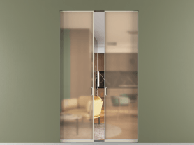 Алюминевая перегородка skr2_01_ Алюминий бежево-серый Сатинированное оранжевое стекло, триплекс, 6мм. Цвет Алюминий бежево-серый. Материал Алюминий в эмали. Коллекция Перегородка Formato скрытый пенал 2 створки. Картинка.