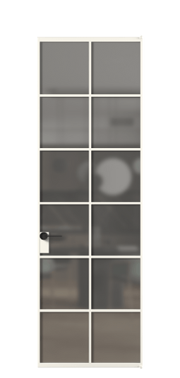 Дверь межкомнатная АЛПЛ040.05 АПБЛ Серый сатин триплекс. Цвет Алюминий пудровый белый. Материал Алюминий в эмали. Коллекция Formato. Картинка.