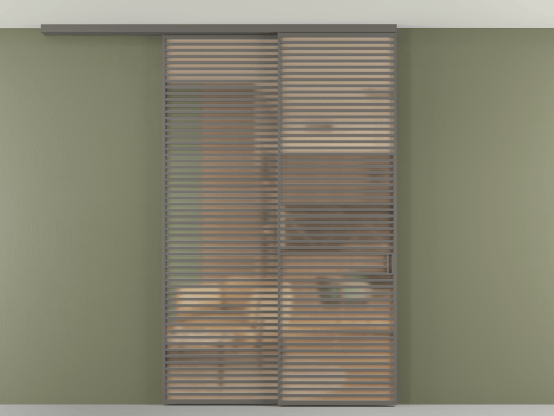 Алюминевая перегородка АЛПР 040.07_АКЛС_САТ ОРАНЖ_new. Цвет Алюминий классический серый. Материал Алюминий в эмали. Коллекция Перегородка Формато вдоль стены на потолок 2 створки с синхронным механизмом. Картинка.