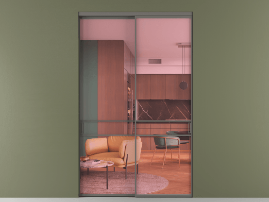 Алюминевая перегородка АЛПР 040.02_АКЛС_ПРОЗ РОЗ_new. Цвет Алюминий классический серый. Материал Алюминий в эмали. Коллекция Перегородка Формато внутри проёма 2 створки. Картинка.