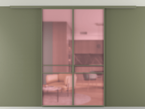 Алюминевая перегородка АЛПР 040.02_АОТ_САТ РОЗ_new. Цвет Алюминий оливковый тёмный. Материал Алюминий в эмали. Коллекция Перегородка Formato вдоль стены на потолок 2 створки. Картинка.