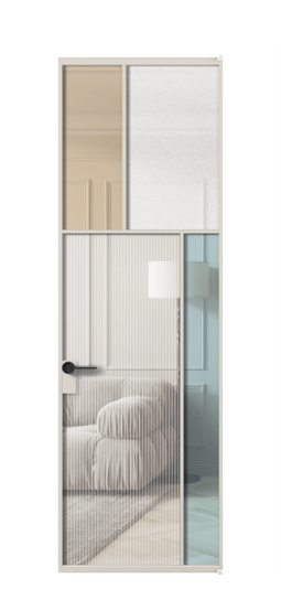 Дверь межкомнатная АЛПЛ041.23 АОС 4 стекла. Цвет Алюминий облачно-серый. Материал Алюминий в эмали. Коллекция Mosaic. Картинка.