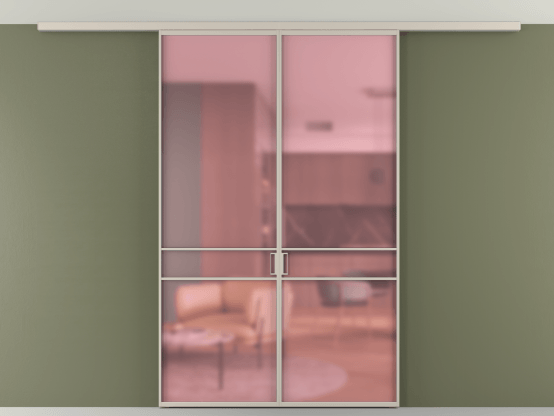 Алюминевая перегородка АЛПР 040.02_АСБЖ_САТ РОЗ_new. Цвет Алюминий светло-бежевый. Материал Алюминий в эмали. Коллекция Перегородка Formato вдоль стены на потолок 2 створки. Картинка.