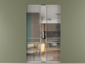 Алюминевая перегородка skr2_02_ Алюминий тёплый серый Mesh silver. Цвет Алюминий тёплый серый. Материал Алюминий в эмали. Коллекция Перегородка Formato скрытый пенал 2 створки. Картинка.