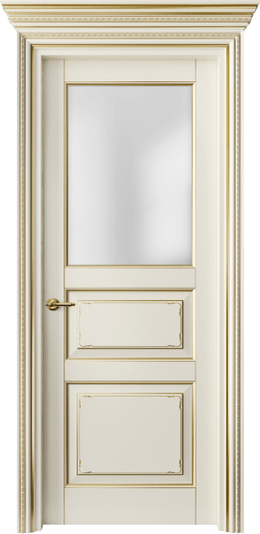 Дверь межкомнатная 6232 БМБЗ САТ. Цвет Бук молочно-белый с золотом. Материал  Массив бука эмаль с патиной. Коллекция Royal. Картинка.