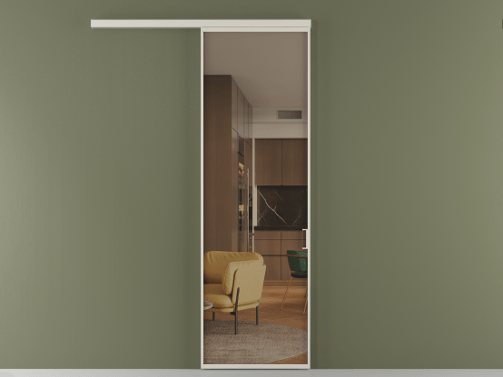 Алюминевая перегородка АЛПР 040.01_АОС_Бронза триплекс_new. Цвет Алюминий облачно-серый. Материал Алюминий в эмали. Коллекция Перегородка Formato вдоль стены 1 створка. Картинка.